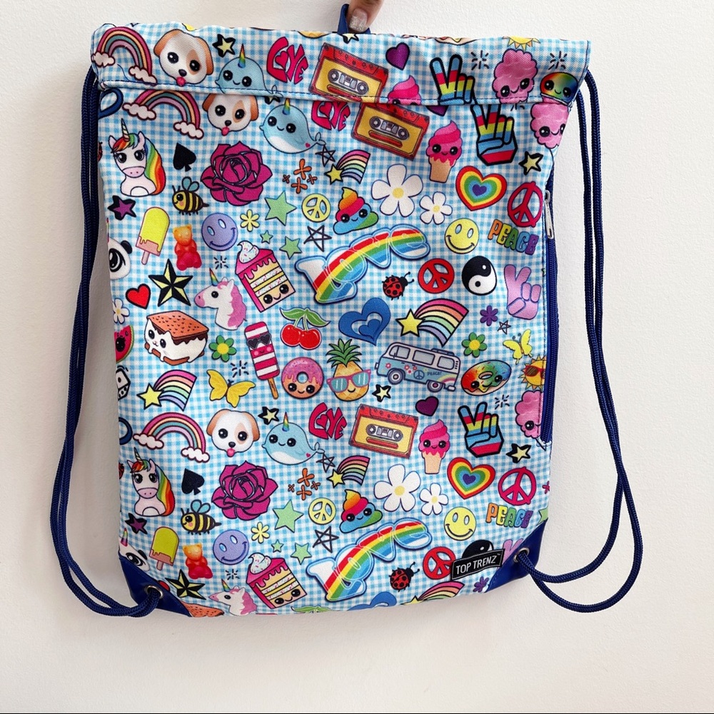 Blue Gingham Kawaii Character Kids Mesh Bag NEW
